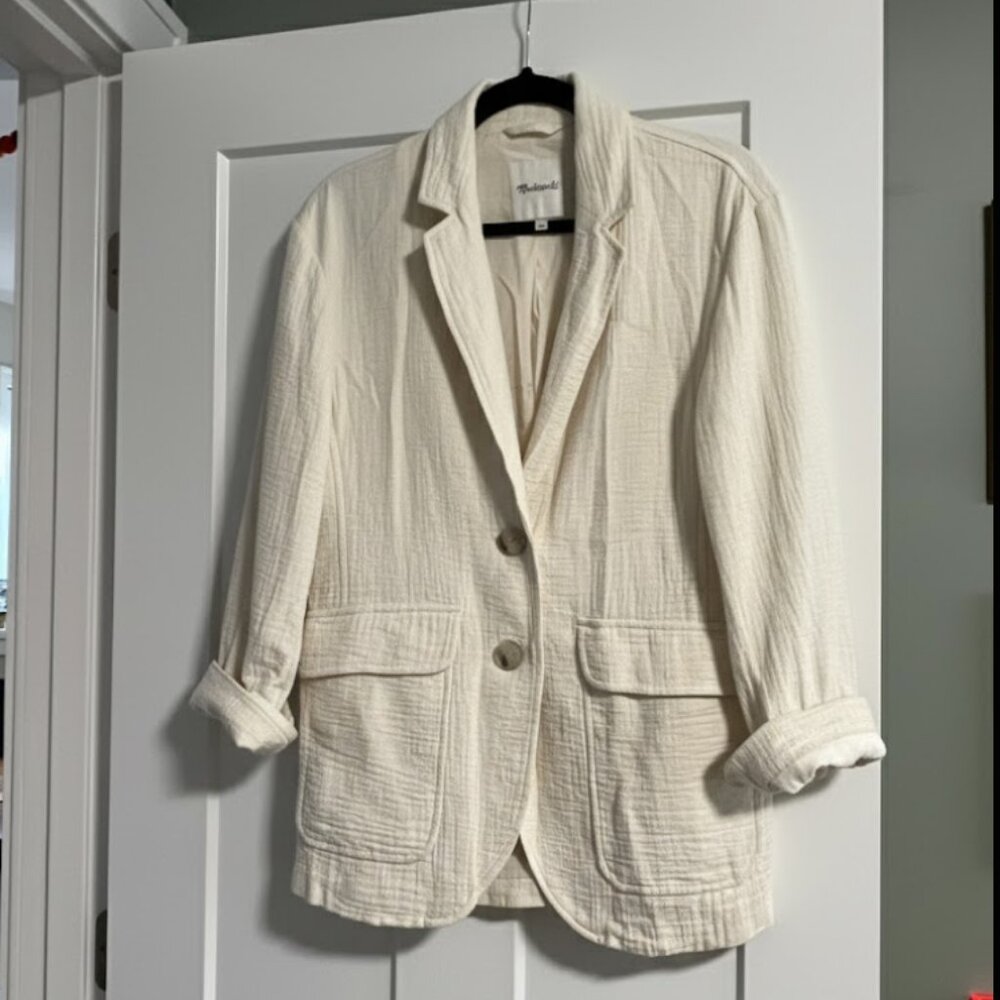 Madewell Cotton Linen Relaxed Larsen Blazer Jacket NE403 Cream S